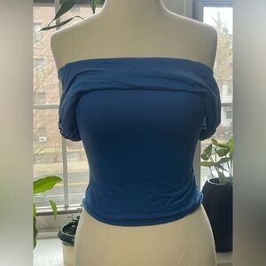 Reformation Blue Off-Shoulder Crop Top